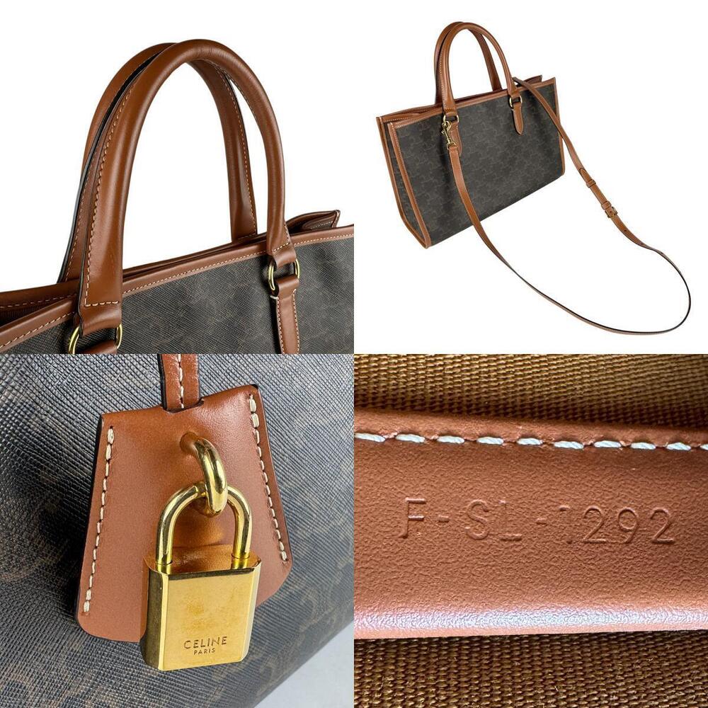 Celine Triomphe Horizontal Cabas Shoulder Bag Brown Coated Canvas Leather - Picture 4 of 4